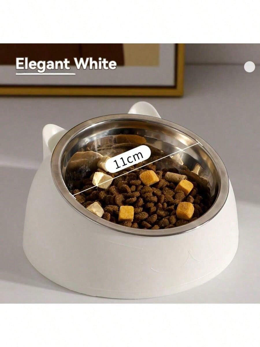 15° Detachable & Washable Cute Cat Design Stainless Steel Pet Cat Bowl With Tilted Neck Protection. Anti-Vomiting 15 Degree Inclined Cat Basin, Stable Base, Not Easy To Overturn, Pet Drinking Or Feeding Station, Cat Supplies, Cat Food Bowl, Cat Bowl Set