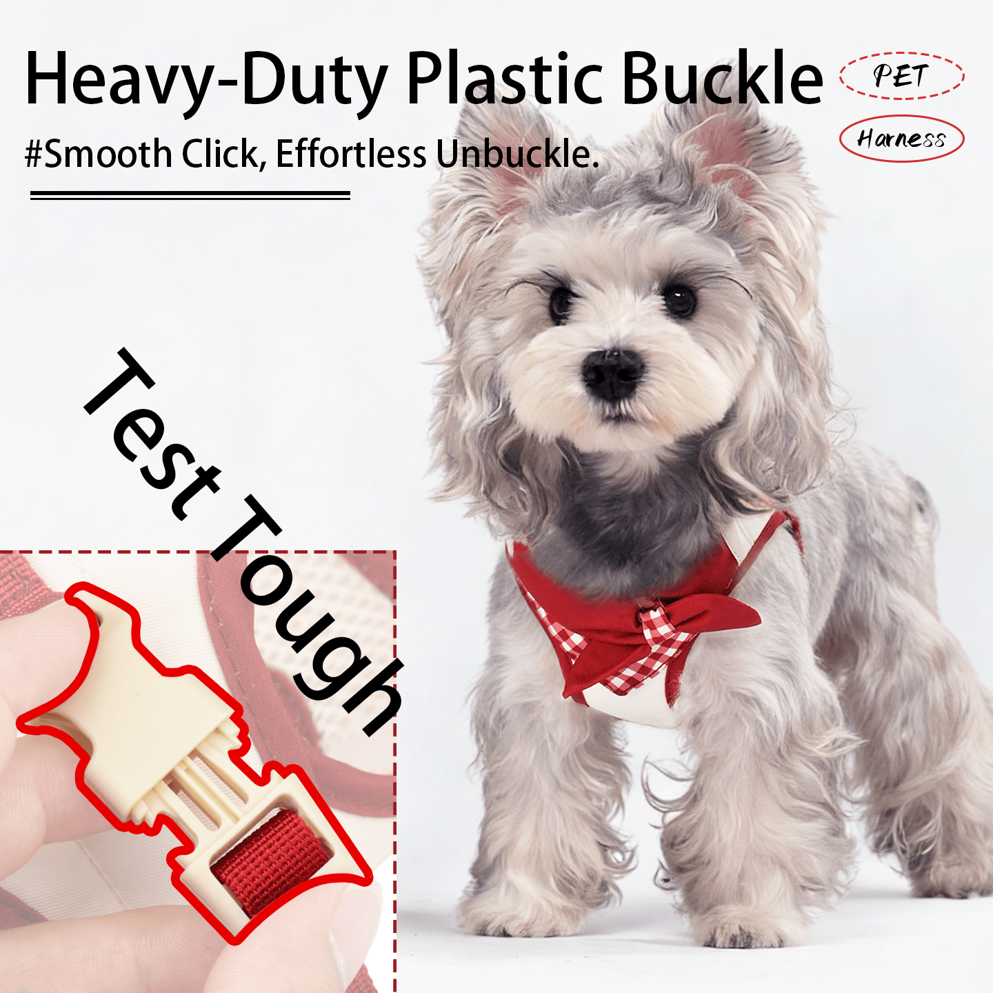 Multicolor plaid bow dog and cat harness vest made from polyester with breathable air mesh, adjustable no-pull fit for small pets