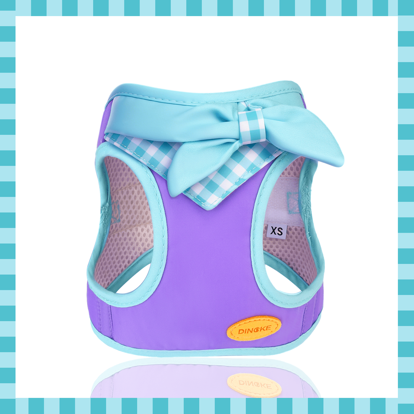 Multicolor plaid bow dog and cat harness vest made from polyester with breathable air mesh, adjustable no-pull fit for small pets