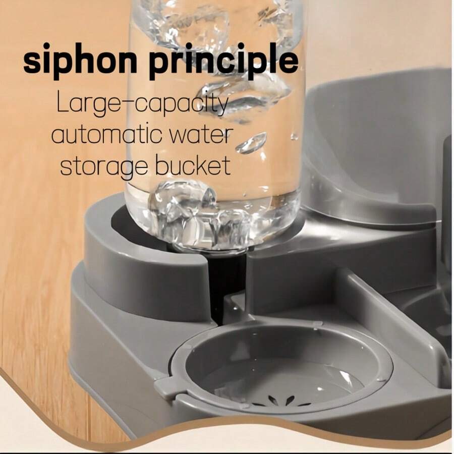 A 2-in-1 cat food and water dispenser made of PP plastic with a cartoon pattern and dry-wet separation design for cats and dogs.