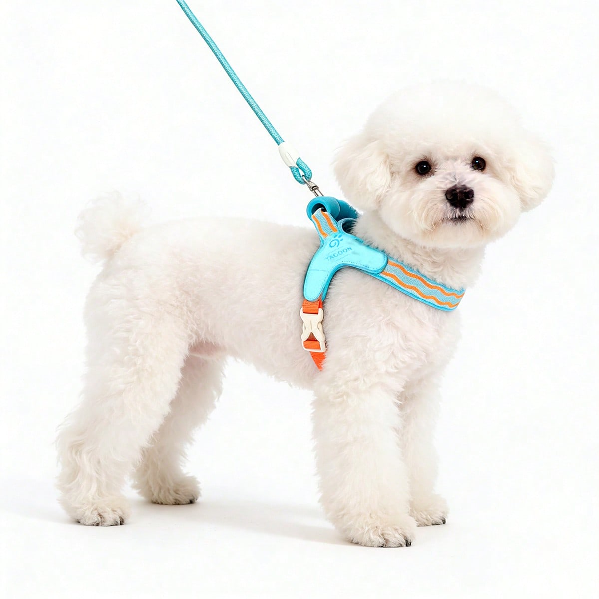 Multicolor polyester dog travel saddle harness with soft handle and leash, breathable adjustable design for outdoor walks and travel