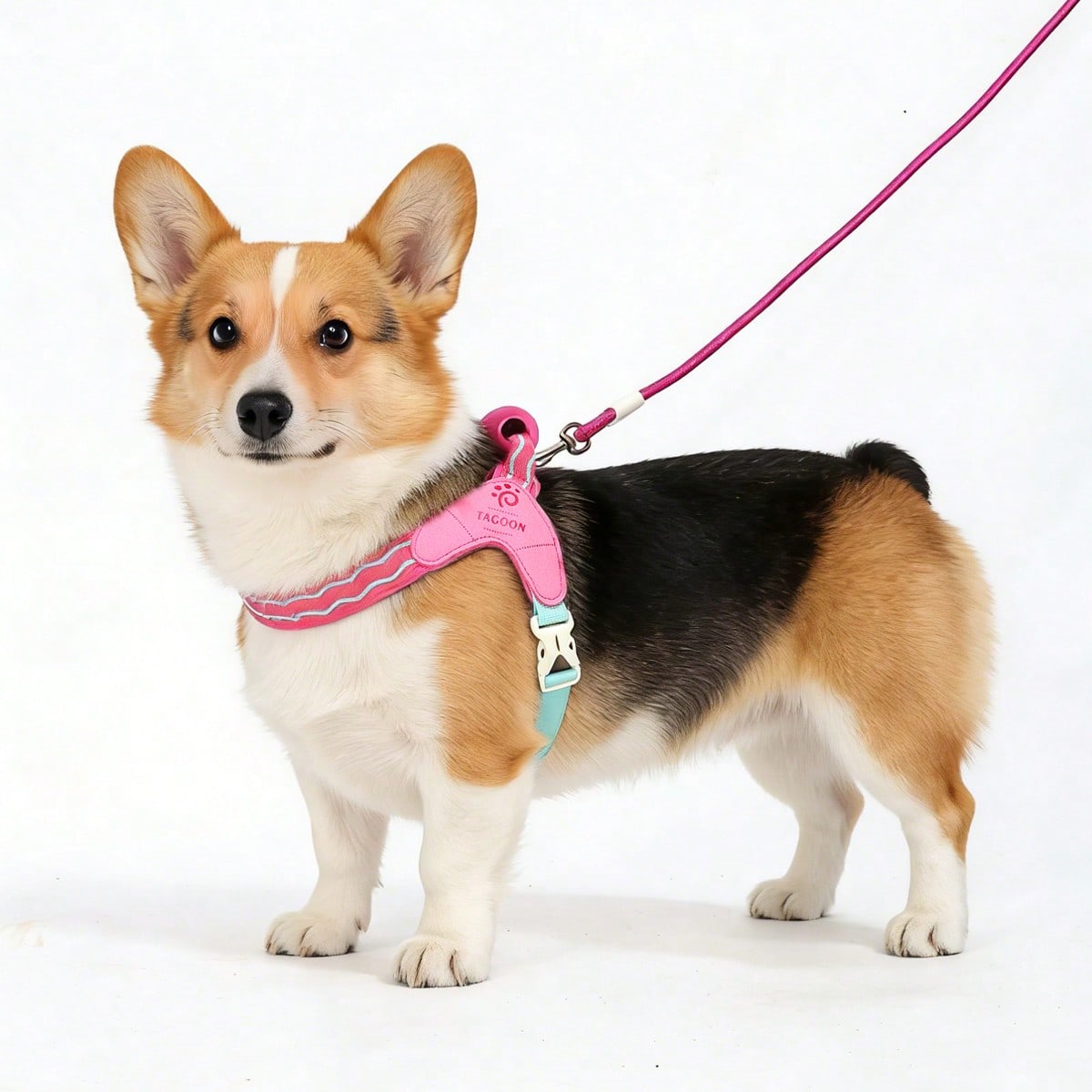 Multicolor polyester dog travel saddle harness with soft handle and leash, breathable adjustable design for outdoor walks and travel
