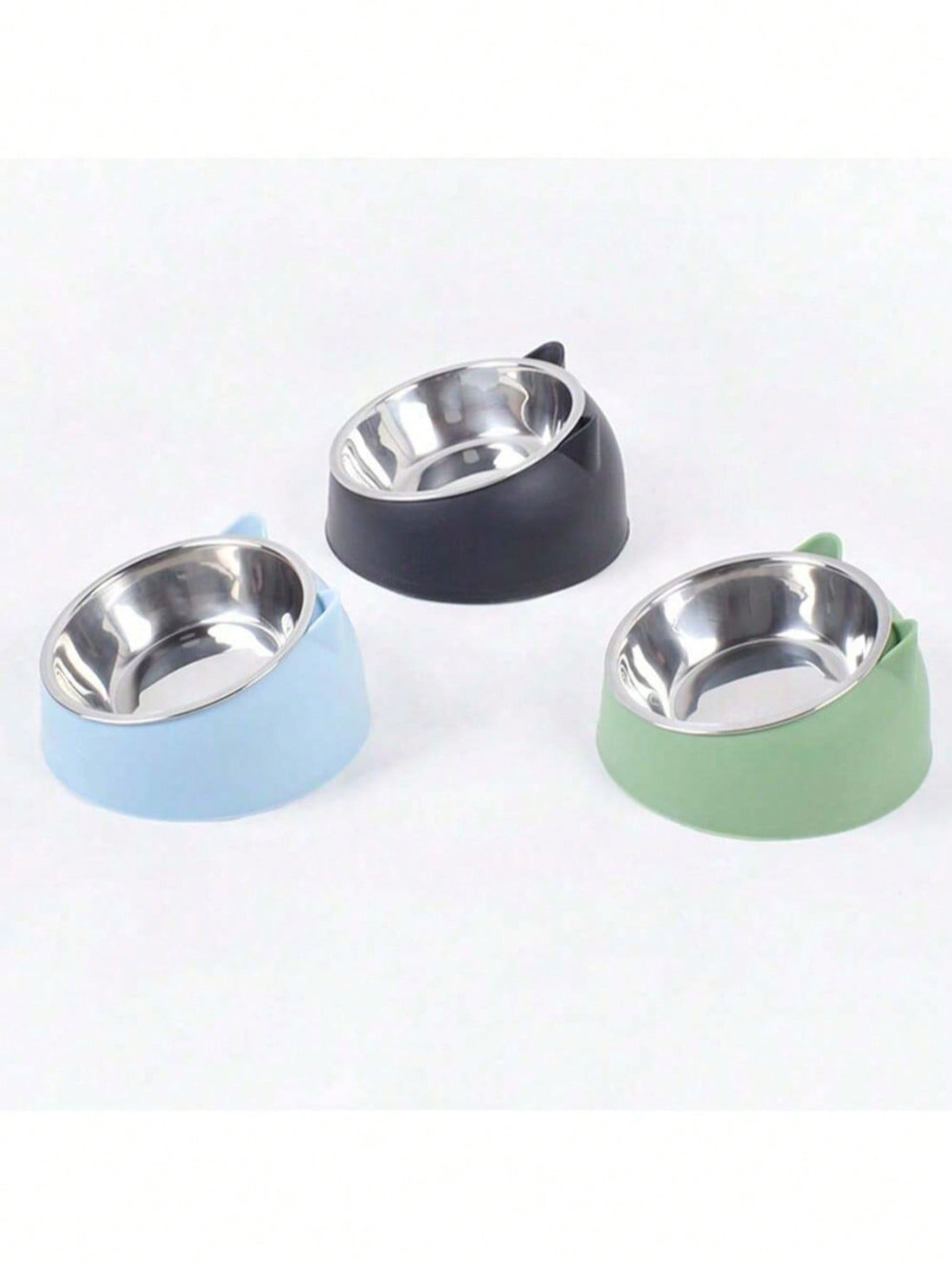 15° Detachable & Washable Cute Cat Design Stainless Steel Pet Cat Bowl With Tilted Neck Protection. Anti-Vomiting 15 Degree Inclined Cat Basin, Stable Base, Not Easy To Overturn, Pet Drinking Or Feeding Station, Cat Supplies, Cat Food Bowl, Cat Bowl Set