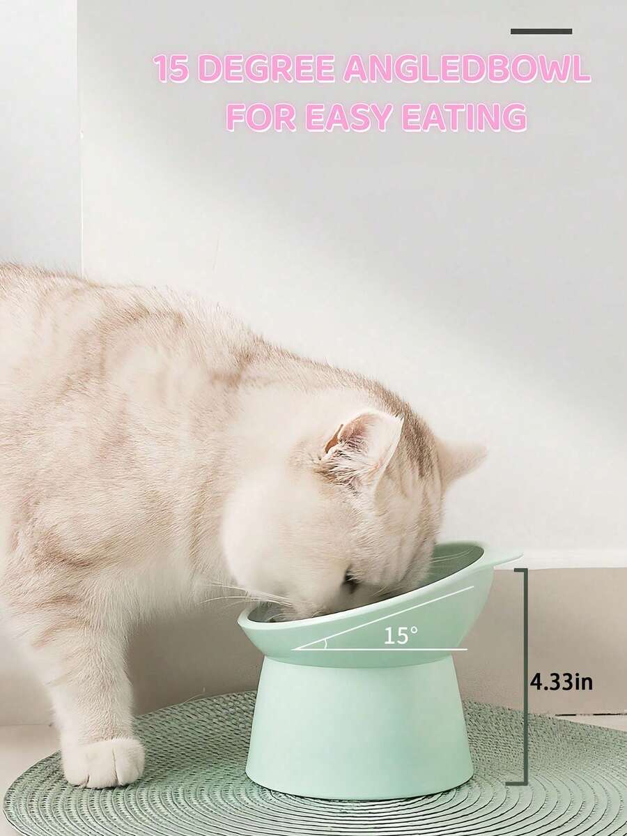 Multicolor ABS 15 degree slanted anti-vomiting pet bowl with stable base and cartoon pattern for indoor cats and dogs.