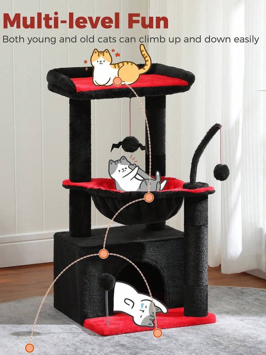 Green 33-inch cactus cat tree featuring a plush top perch, deep hammock, sisal scratching post, and large cat condo for indoor cats.