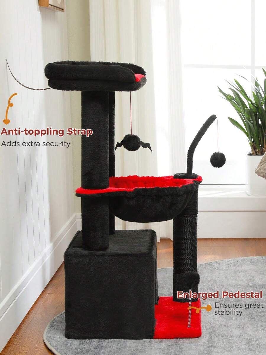 Green 33-inch cactus cat tree featuring a plush top perch, deep hammock, sisal scratching post, and large cat condo for indoor cats.