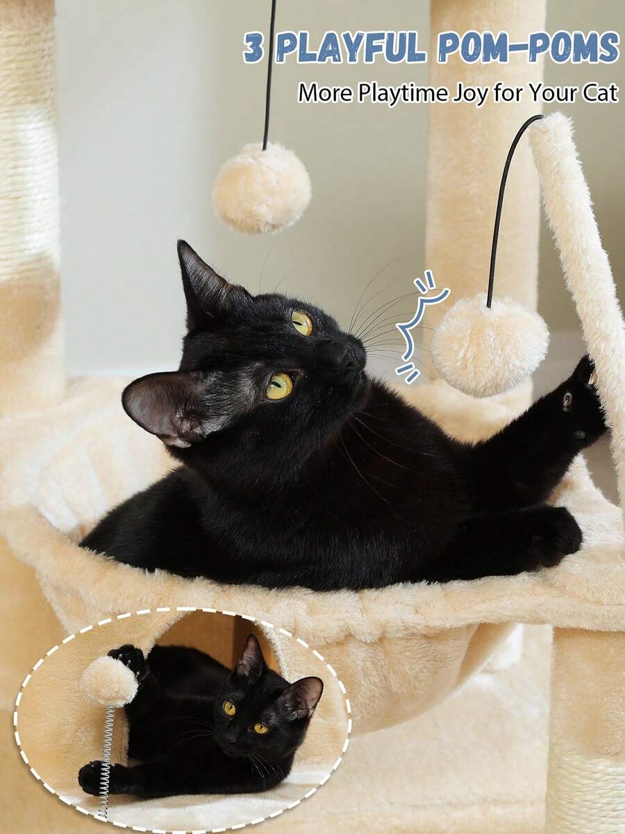 Green 33-inch cactus cat tree featuring a plush top perch, deep hammock, sisal scratching post, and large cat condo for indoor cats.
