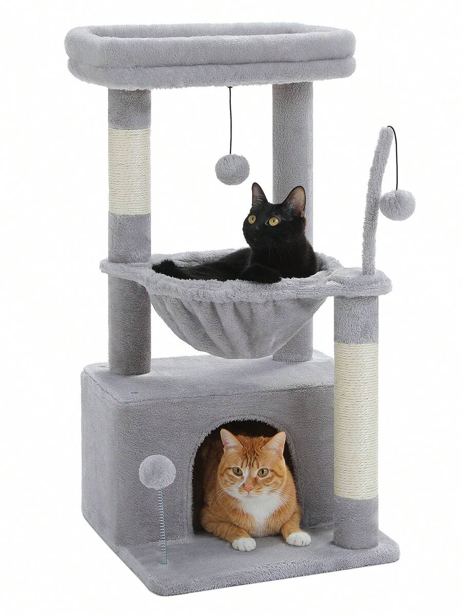 Green 33-inch cactus cat tree featuring a plush top perch, deep hammock, sisal scratching post, and large cat condo for indoor cats.