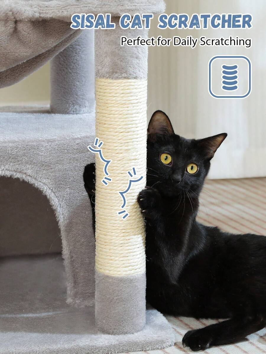 Green 33-inch cactus cat tree featuring a plush top perch, deep hammock, sisal scratching post, and large cat condo for indoor cats.
