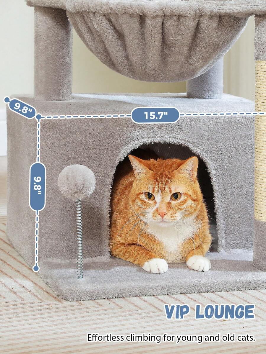 Green 33-inch cactus cat tree featuring a plush top perch, deep hammock, sisal scratching post, and large cat condo for indoor cats.