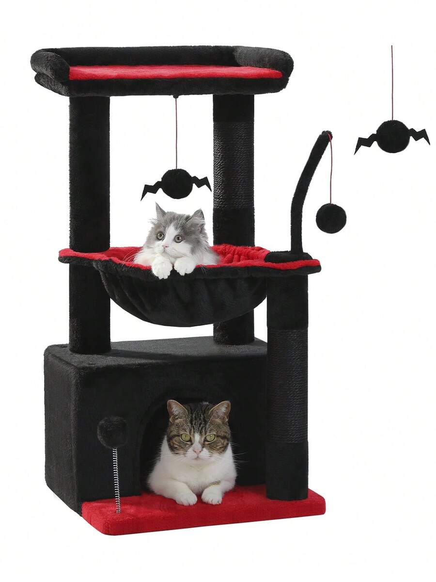 Green 33-inch cactus cat tree featuring a plush top perch, deep hammock, sisal scratching post, and large cat condo for indoor cats.