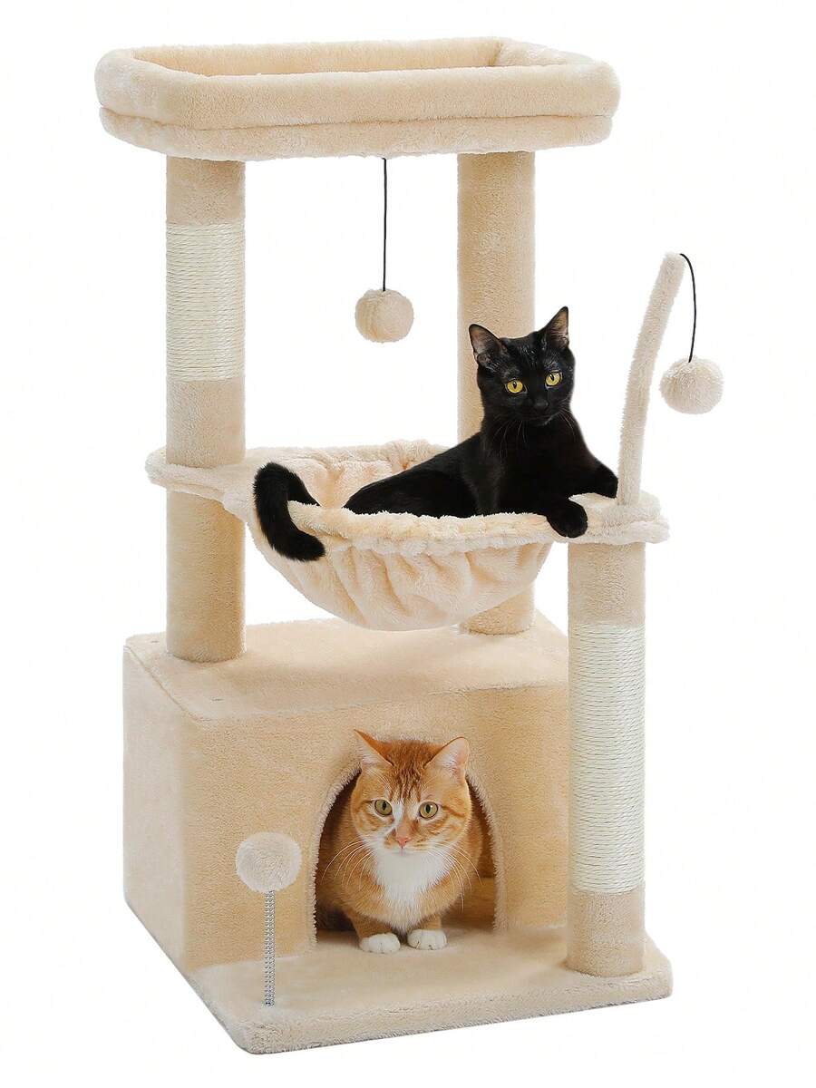 Green 33-inch cactus cat tree featuring a plush top perch, deep hammock, sisal scratching post, and large cat condo for indoor cats.