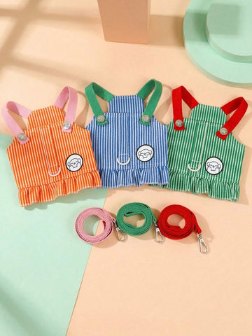 Multicolor fabric pet harness skirt set with matching leash for cats and dogs, featuring Christmas and fruit and vegetable patterns.