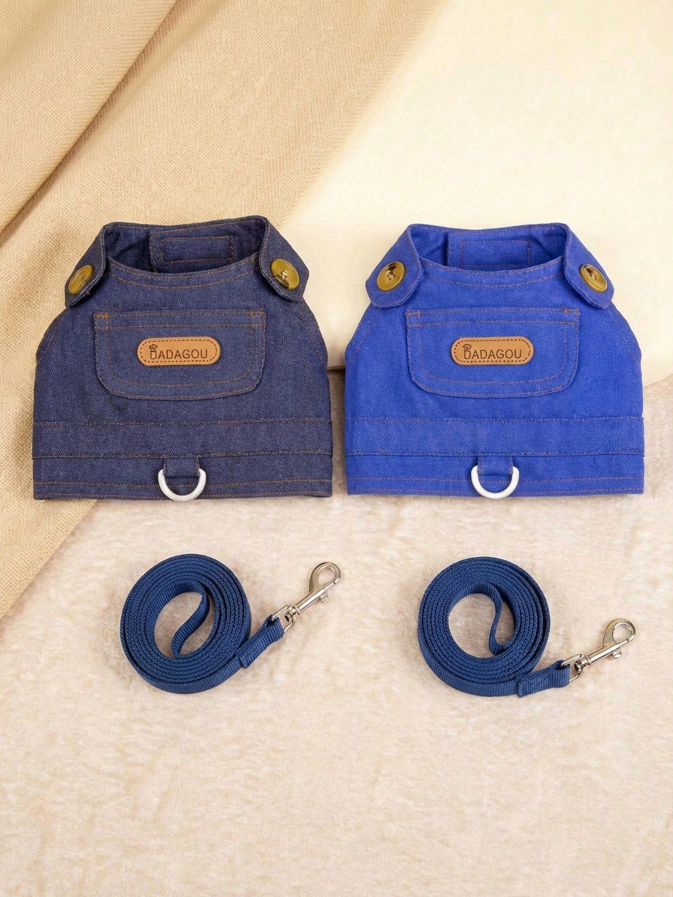 Multicolor fabric pet harness skirt with matching leash set featuring a cartoon pattern for cats and dogs.