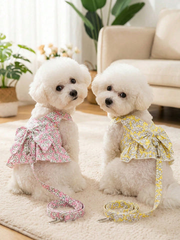 Multicolor pet harness skirt and fabric leash set with letter pattern for cats and dogs