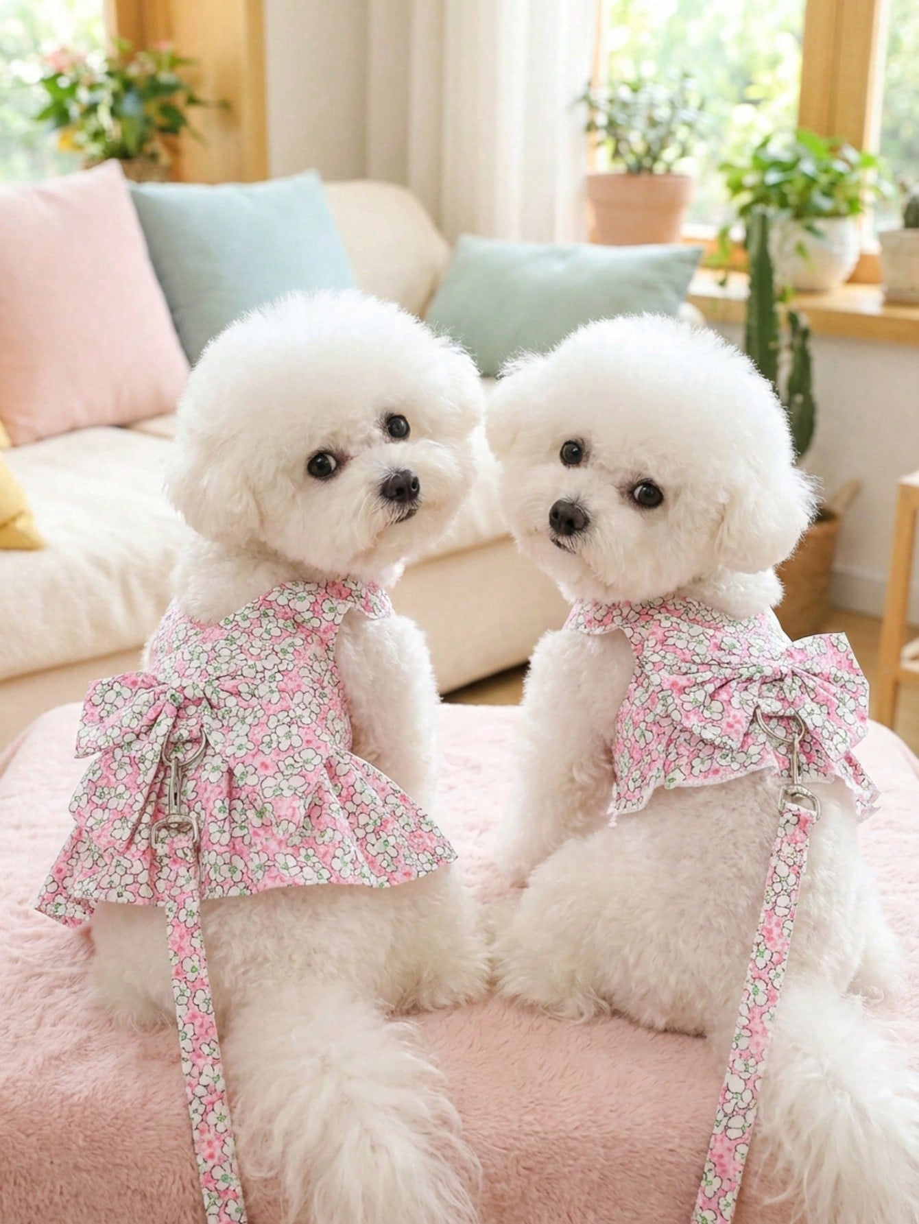 Multicolor pet harness skirt and fabric leash set with letter pattern for cats and dogs