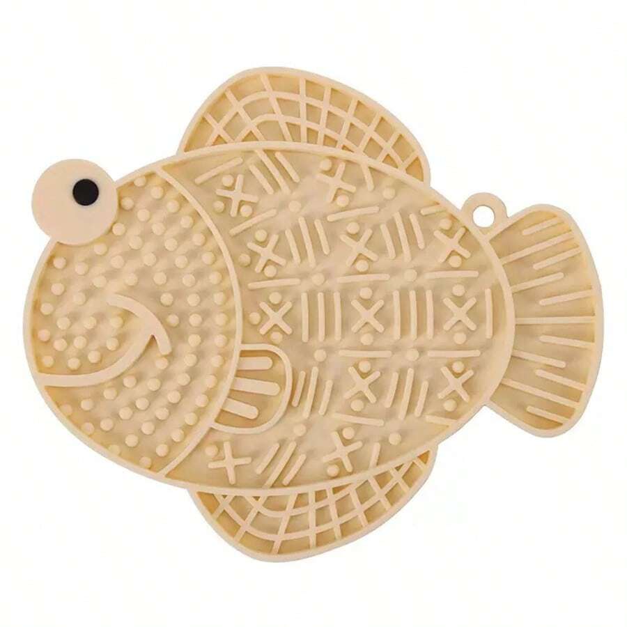 Multicolor silicone slow feeder lick mat with suction cups for dogs and cats featuring fish and frog shape design.