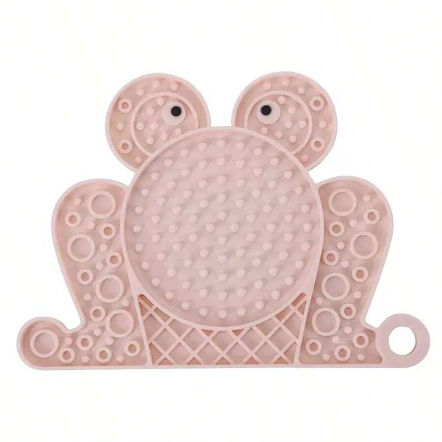 Multicolor silicone slow feeder lick mat with suction cups for dogs and cats featuring fish and frog shape design.