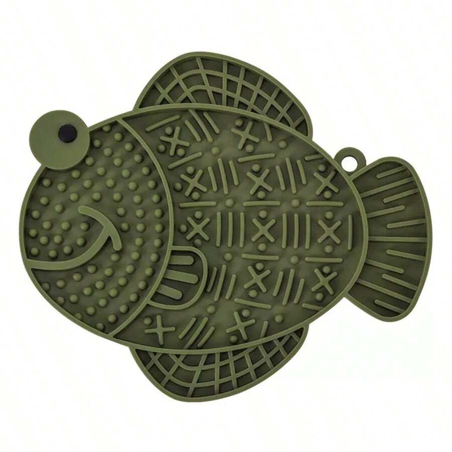 Multicolor silicone slow feeder lick mat with suction cups for dogs and cats featuring fish and frog shape design.