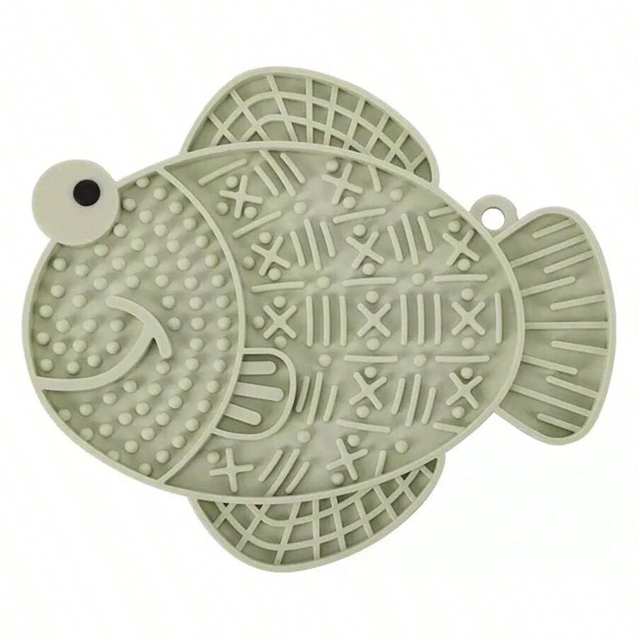 Multicolor silicone slow feeder lick mat with suction cups for dogs and cats featuring fish and frog shape design.