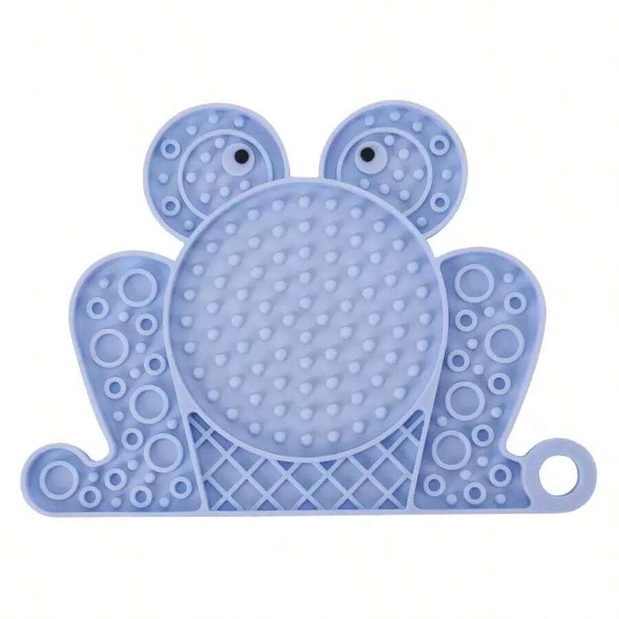 Multicolor silicone slow feeder lick mat with suction cups for dogs and cats featuring fish and frog shape design.