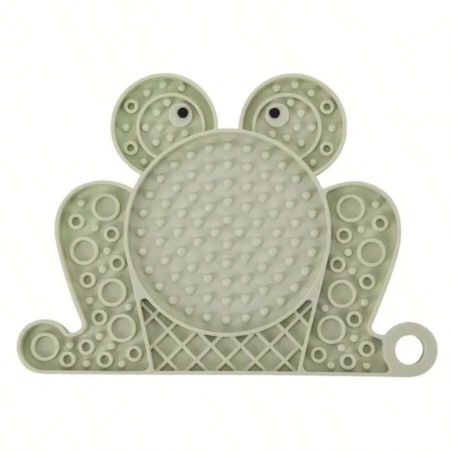 Multicolor silicone slow feeder lick mat with suction cups for dogs and cats featuring fish and frog shape design.