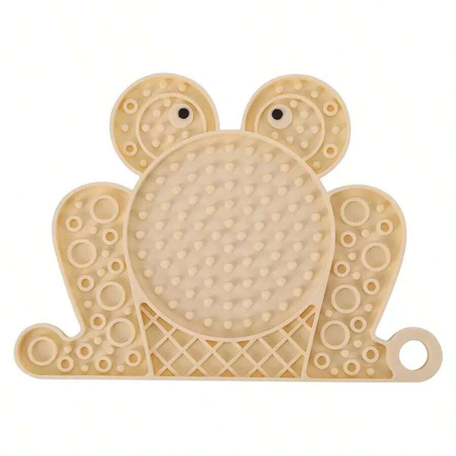 Multicolor silicone slow feeder lick mat with suction cups for dogs and cats featuring fish and frog shape design.
