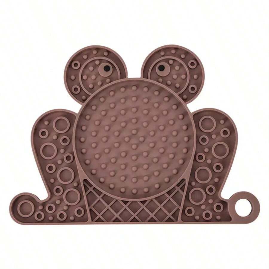Multicolor silicone slow feeder lick mat with suction cups for dogs and cats featuring fish and frog shape design.