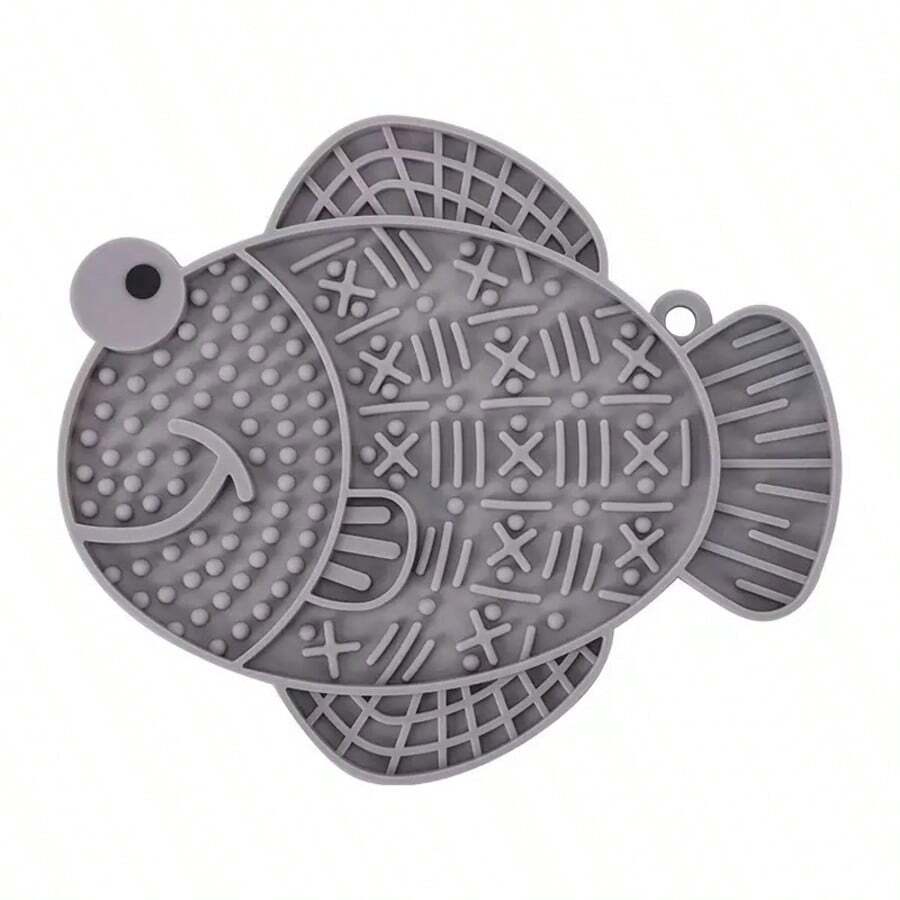 Multicolor silicone slow feeder lick mat with suction cups for dogs and cats featuring fish and frog shape design.