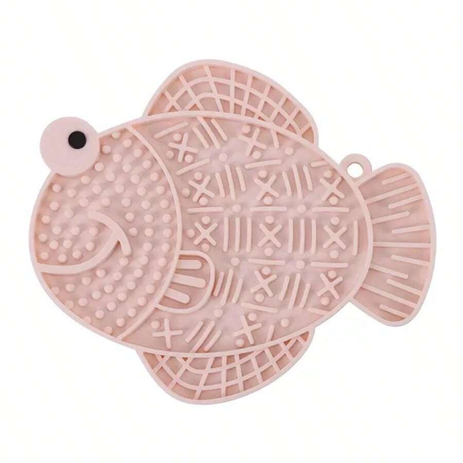 Multicolor silicone slow feeder lick mat with suction cups for dogs and cats featuring fish and frog shape design.