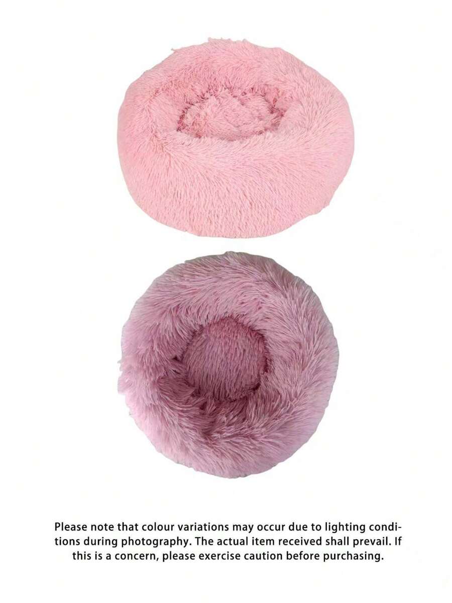 Pink plush round pet bed soft sleep cushion for cats and dogs filled with polypropylene fibers