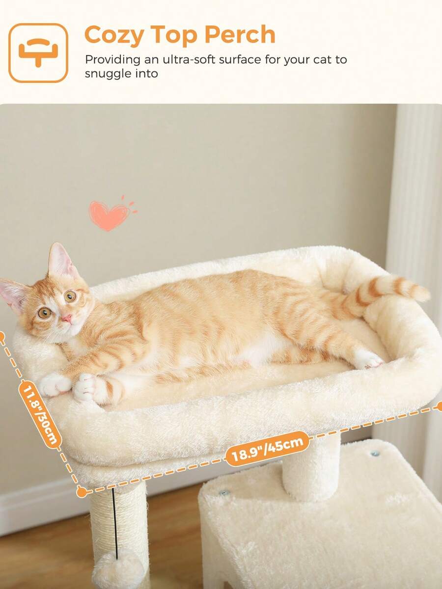 Red 56.3-inch tall multi-level cat tree tower for indoor cats featuring a cozy plush top perch, spacious cat condo, large hanging hammock, and natural sisal scratching posts.