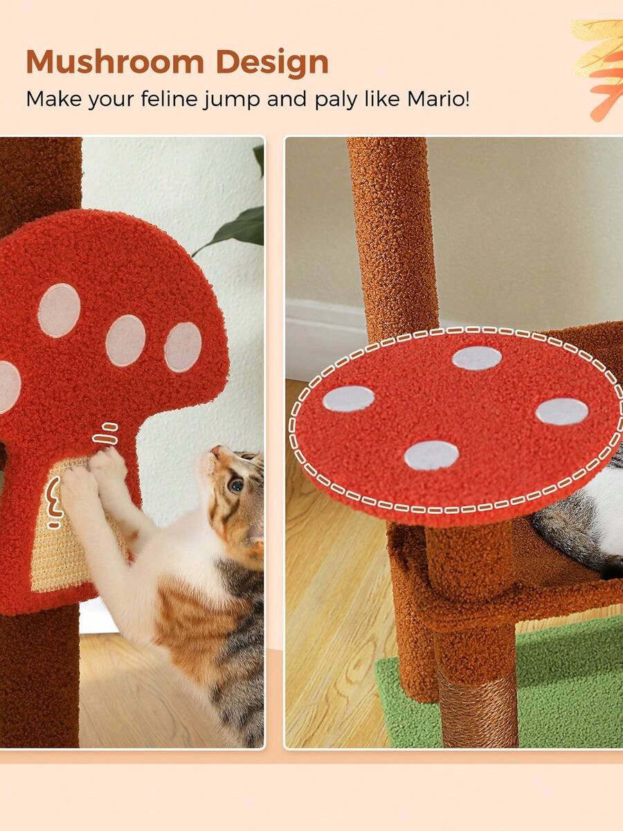 Red 56.3-inch tall multi-level cat tree tower for indoor cats featuring a cozy plush top perch, spacious cat condo, large hanging hammock, and natural sisal scratching posts.