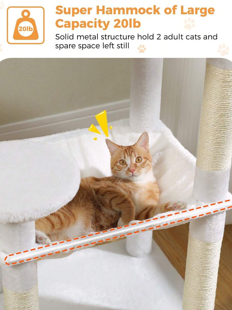 Red 56.3-inch tall multi-level cat tree tower for indoor cats featuring a cozy plush top perch, spacious cat condo, large hanging hammock, and natural sisal scratching posts.