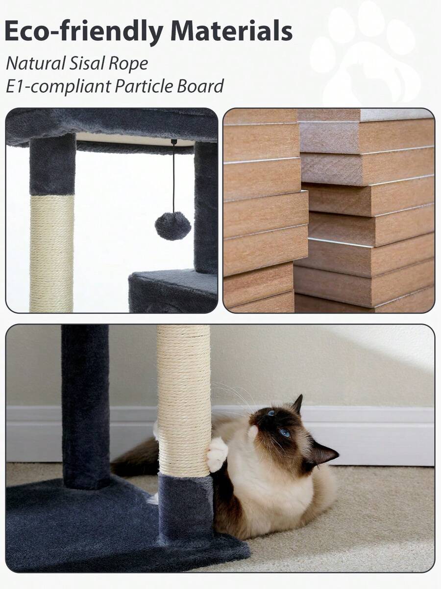 Red 56.3-inch tall multi-level cat tree tower for indoor cats featuring a cozy plush top perch, spacious cat condo, large hanging hammock, and natural sisal scratching posts.
