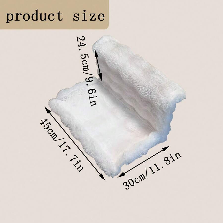 Plush cat bedside hammock bed hung on a bed edge, featuring soft warm polyester cushion for small cats and dogs.