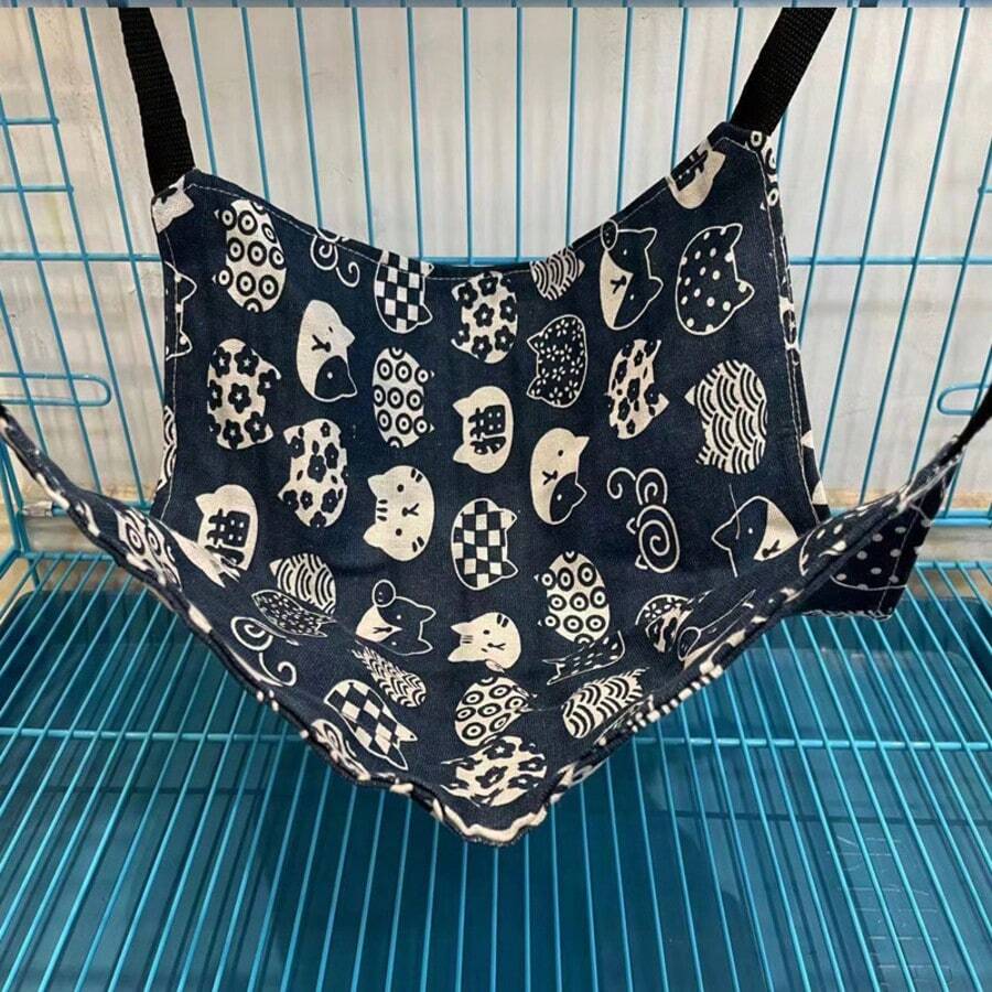 Multicolor adjustable hanging cat hammock bed made of 100% polyester for cats, small dogs, ferrets, and small animals.