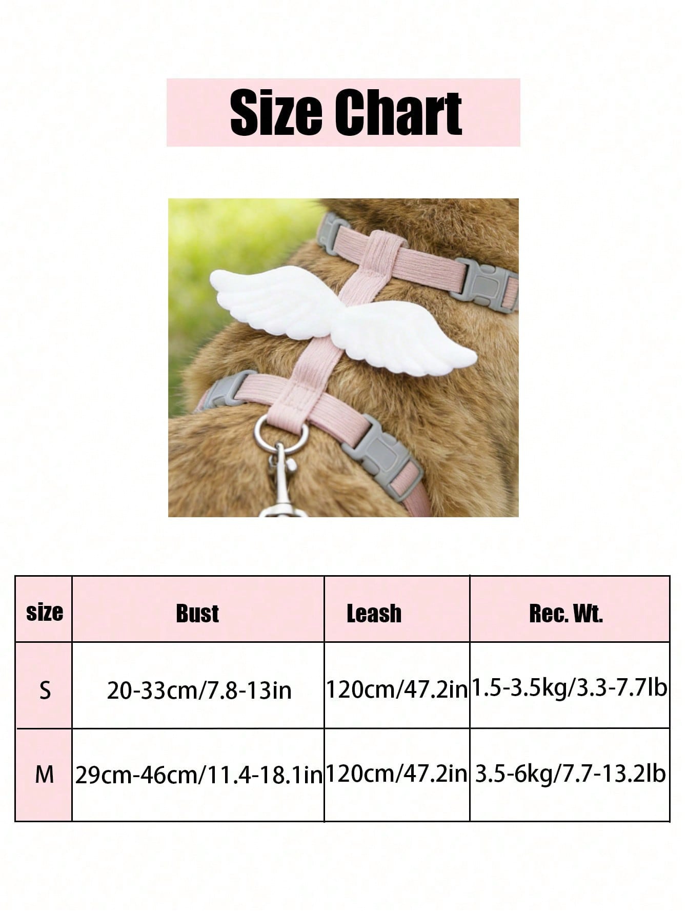 2-piece X-shape polyester pet leash and harness set with angel wing chest strap decor for cats and small to medium dogs