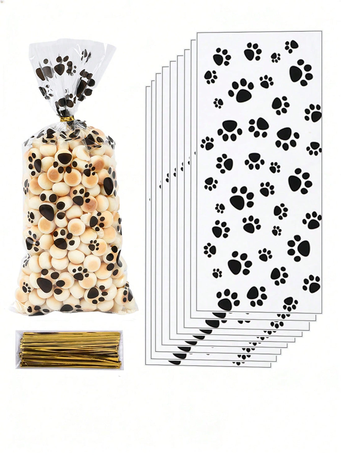 50pcs Plastic Paw Print Gift Bags With Twist Tie, Pet Treats Candy Bags, Portable Pet Bags, Puppy Paw Print Pattern Gift Packaging Bags, Pet Decoration, Baby Shower Party Decoration, Gender Reveal Party Decoration, Puppy Birthday Party Decoration, Dog Paw