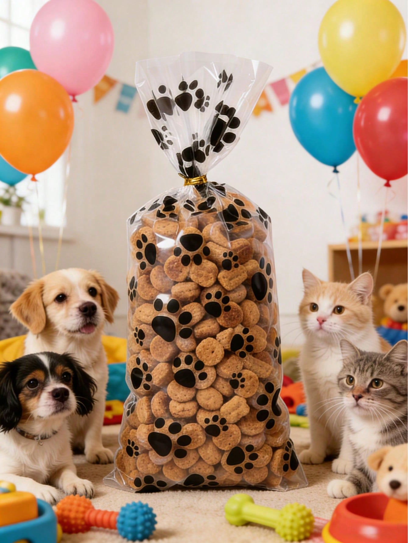 50pcs Plastic Paw Print Gift Bags With Twist Tie, Pet Treats Candy Bags, Portable Pet Bags, Puppy Paw Print Pattern Gift Packaging Bags, Pet Decoration, Baby Shower Party Decoration, Gender Reveal Party Decoration, Puppy Birthday Party Decoration, Dog Paw