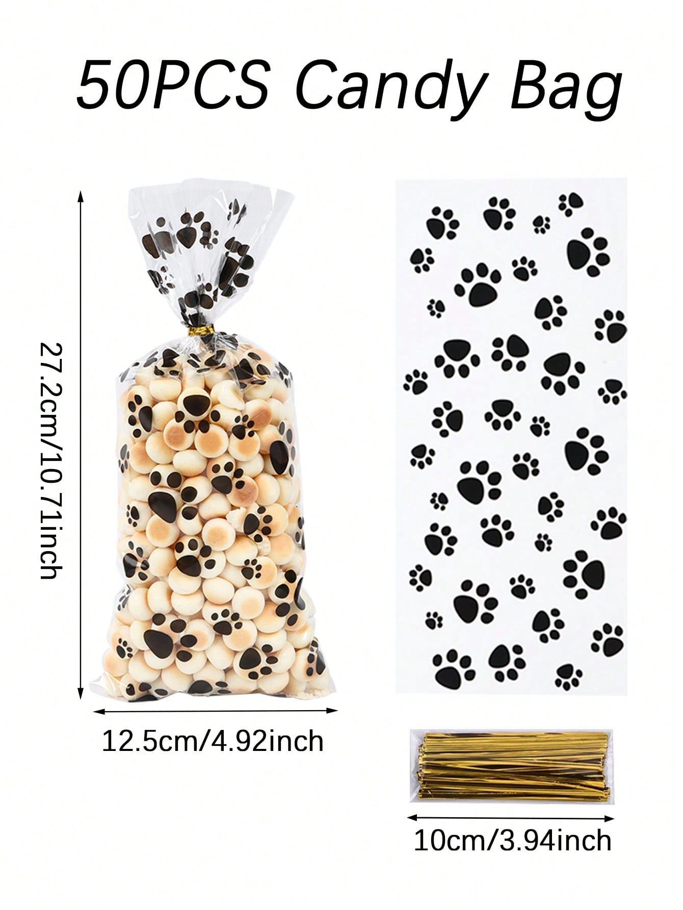 50pcs Plastic Paw Print Gift Bags With Twist Tie, Pet Treats Candy Bags, Portable Pet Bags, Puppy Paw Print Pattern Gift Packaging Bags, Pet Decoration, Baby Shower Party Decoration, Gender Reveal Party Decoration, Puppy Birthday Party Decoration, Dog Paw