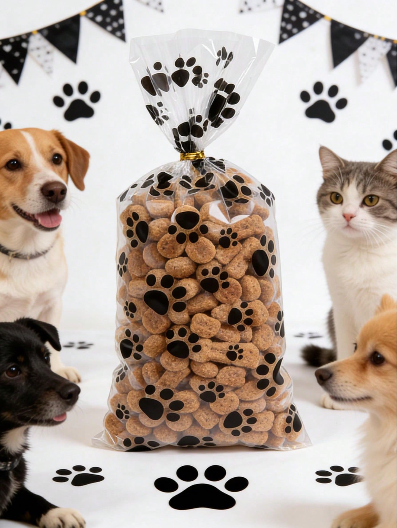50pcs Plastic Paw Print Gift Bags With Twist Tie, Pet Treats Candy Bags, Portable Pet Bags, Puppy Paw Print Pattern Gift Packaging Bags, Pet Decoration, Baby Shower Party Decoration, Gender Reveal Party Decoration, Puppy Birthday Party Decoration, Dog Paw