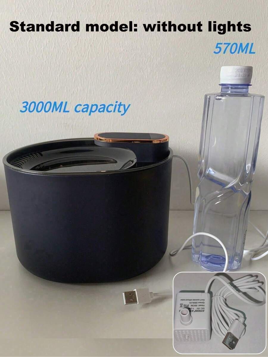 3L quiet pet water fountain with automatic circulation filtration system, USB powered for cats and dogs