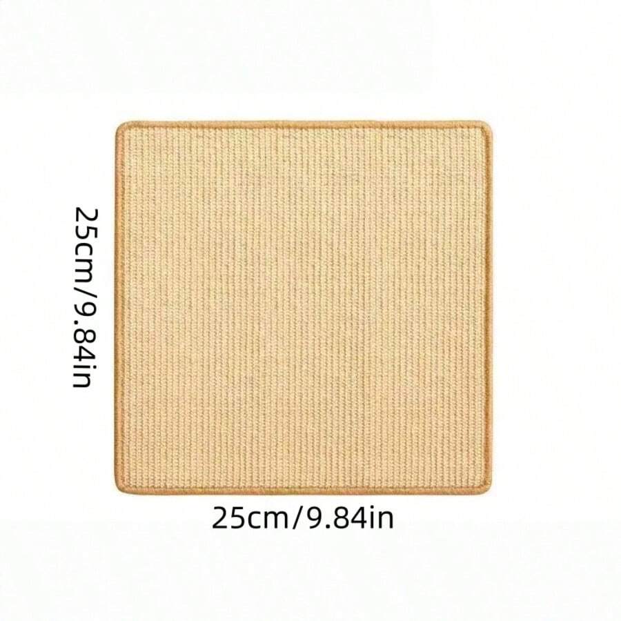 Vertical woven cat scratching post featuring a non-slip base and beige woven pattern, made from durable sisal material.