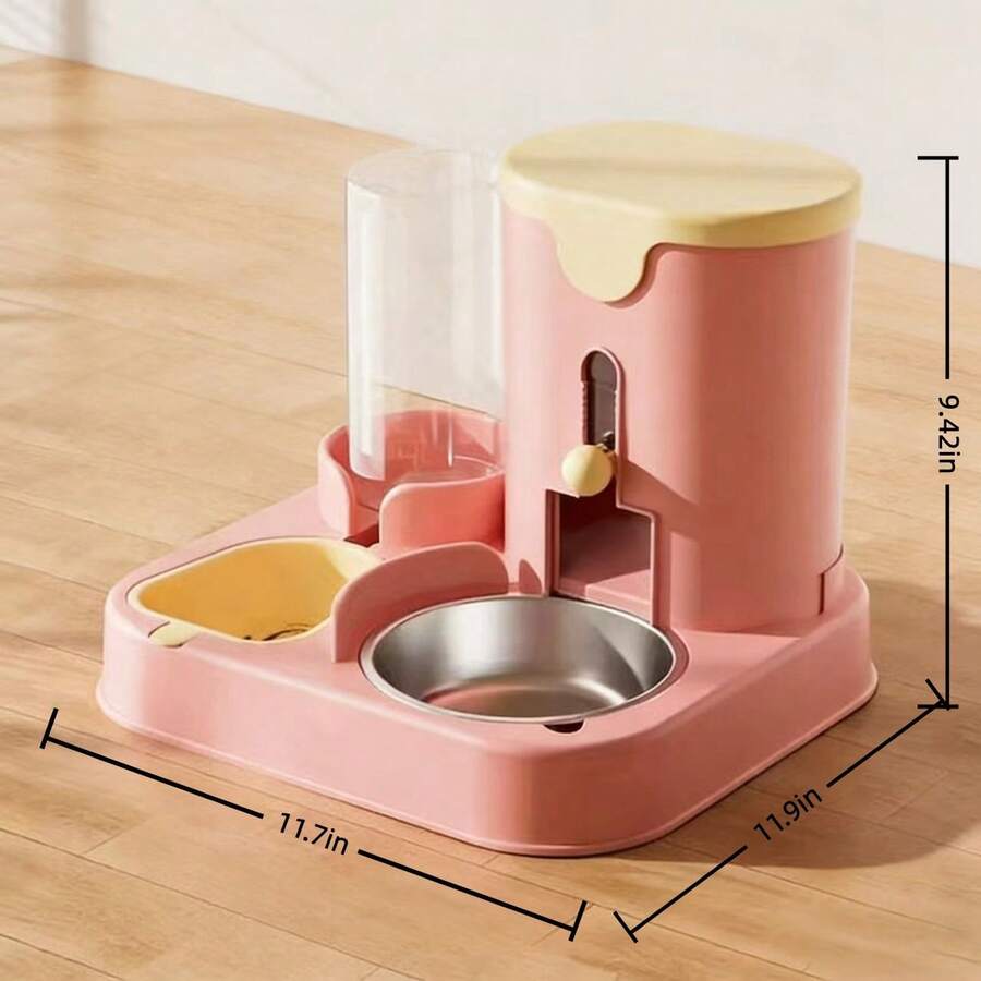 A 3.6L 2-in-1 pet feeder and water dispenser made of polyvinyl chloride for cats and dogs.