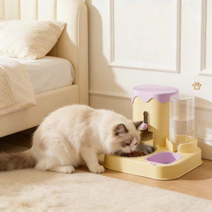 A 3.6L 2-in-1 pet feeder and water dispenser made of polyvinyl chloride for cats and dogs.