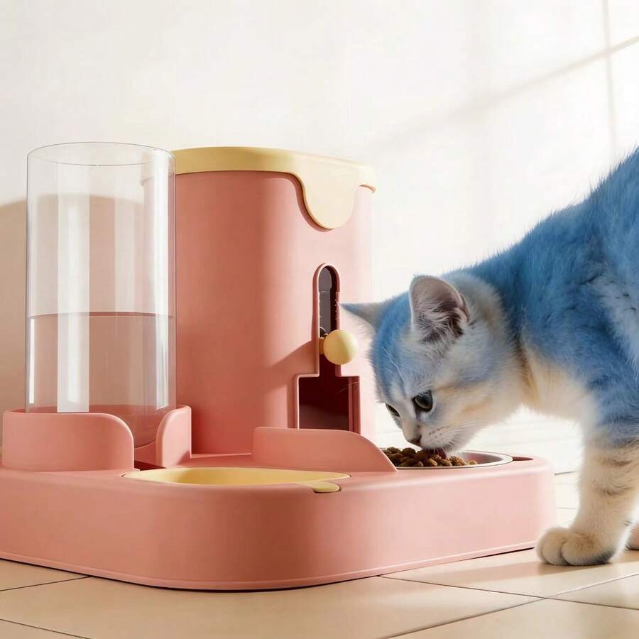 A 3.6L 2-in-1 pet feeder and water dispenser made of polyvinyl chloride for cats and dogs.