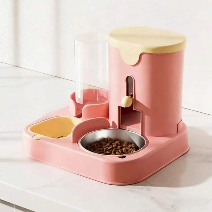 A 3.6L 2-in-1 pet feeder and water dispenser made of polyvinyl chloride for cats and dogs.