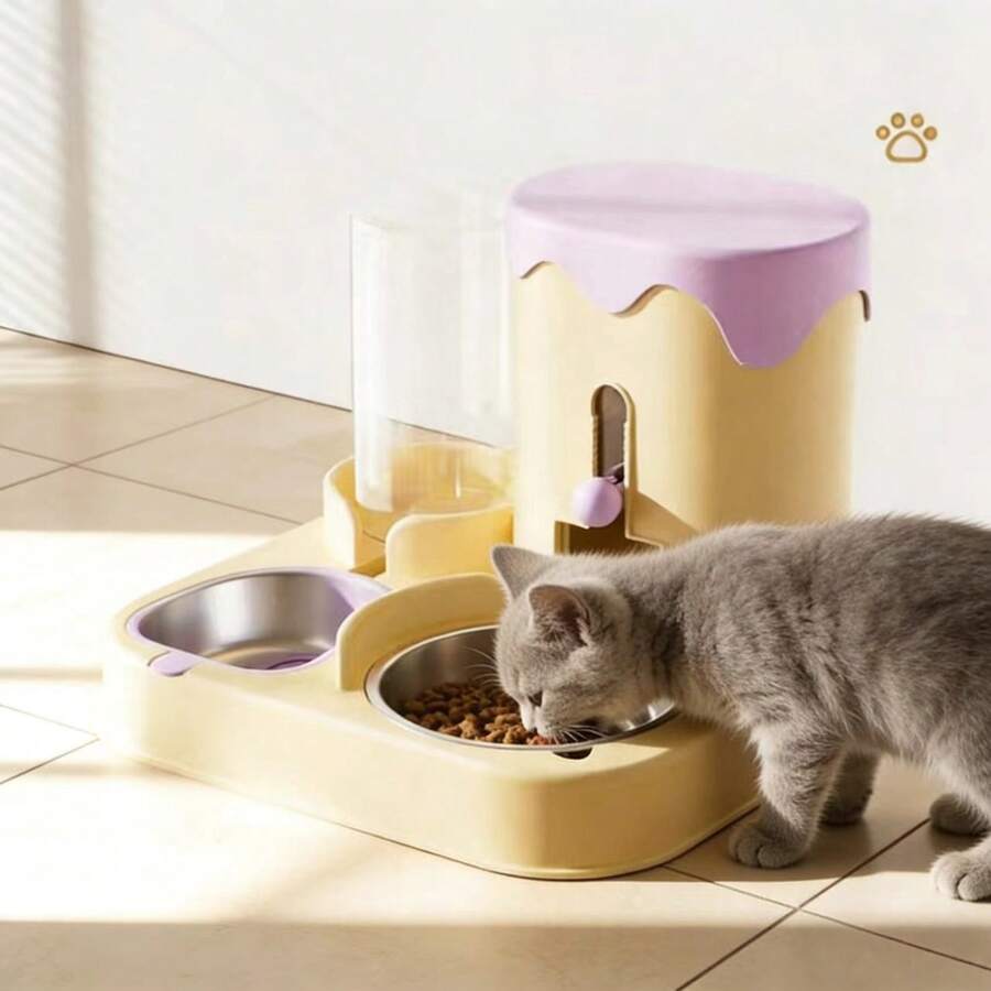 A 3.6L 2-in-1 pet feeder and water dispenser made of polyvinyl chloride for cats and dogs.