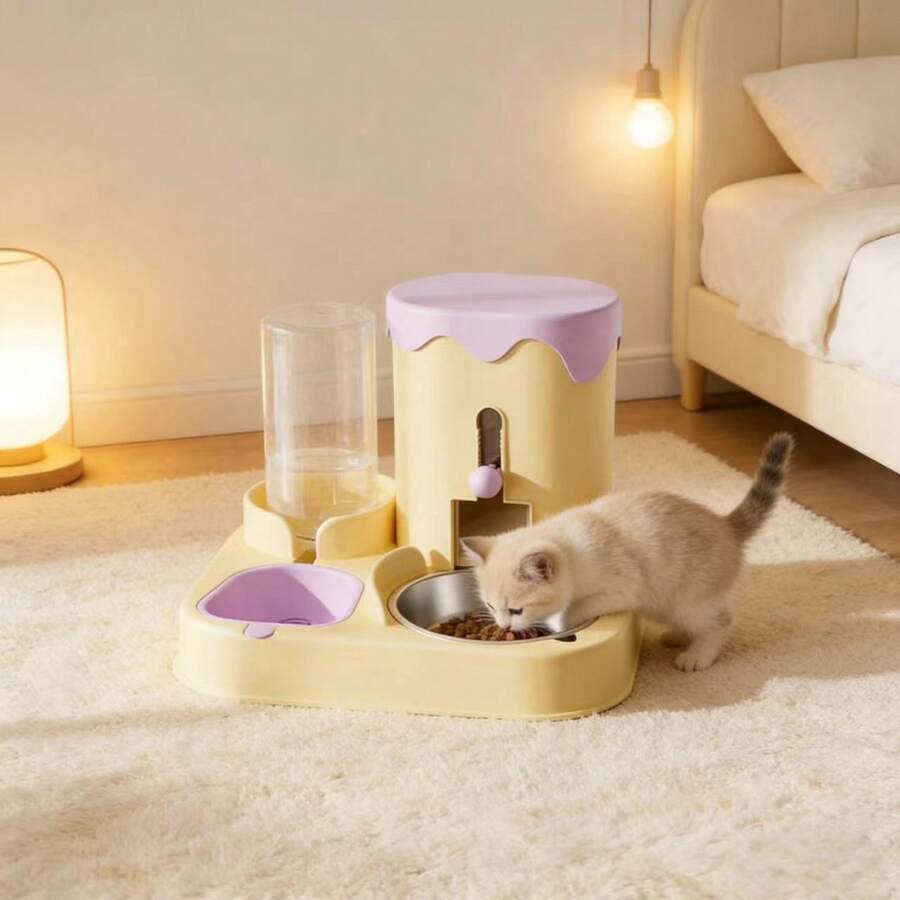 A 3.6L 2-in-1 pet feeder and water dispenser made of polyvinyl chloride for cats and dogs.